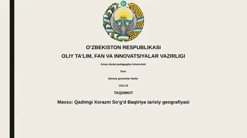 Qadimgi Xorazm Soʻgʻ Da Baqtriya tarixiy geografiyasi