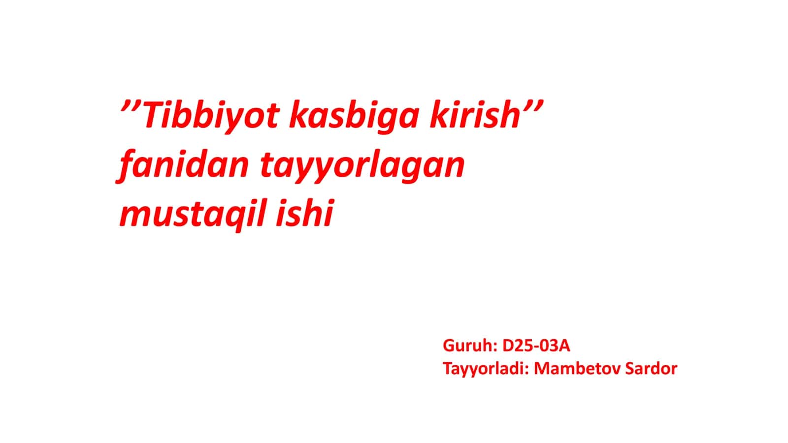 Tibbiyot kasbiga kirish