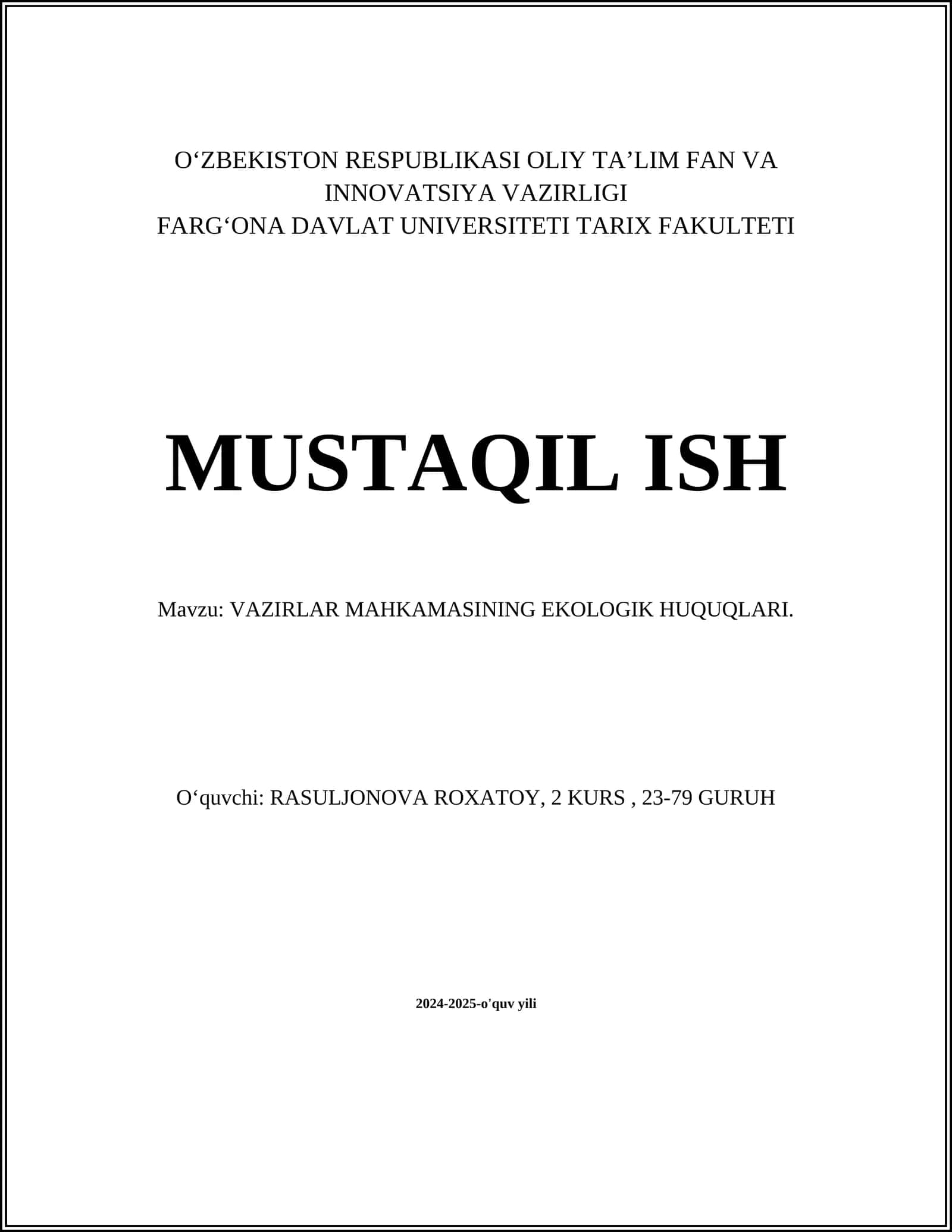 VAZIRLAR MAHKAMASINING EKOLOGIK HUQUQLARI