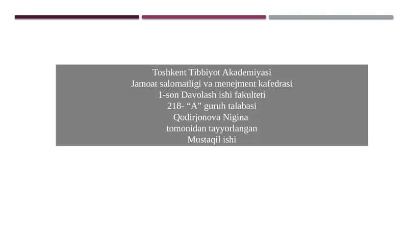 Mustaqil ishi: Ma’lumotlarning bibliografik bazasi va uning mohiyati