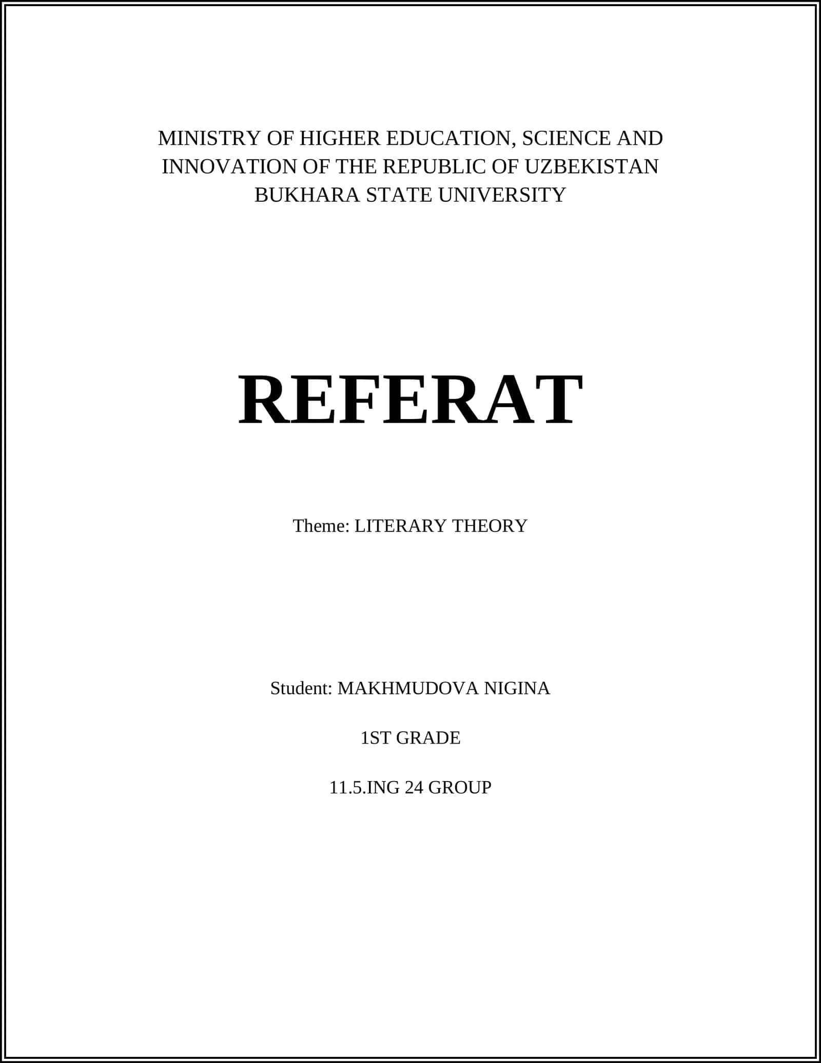 LITERARY THEORY REFERAT