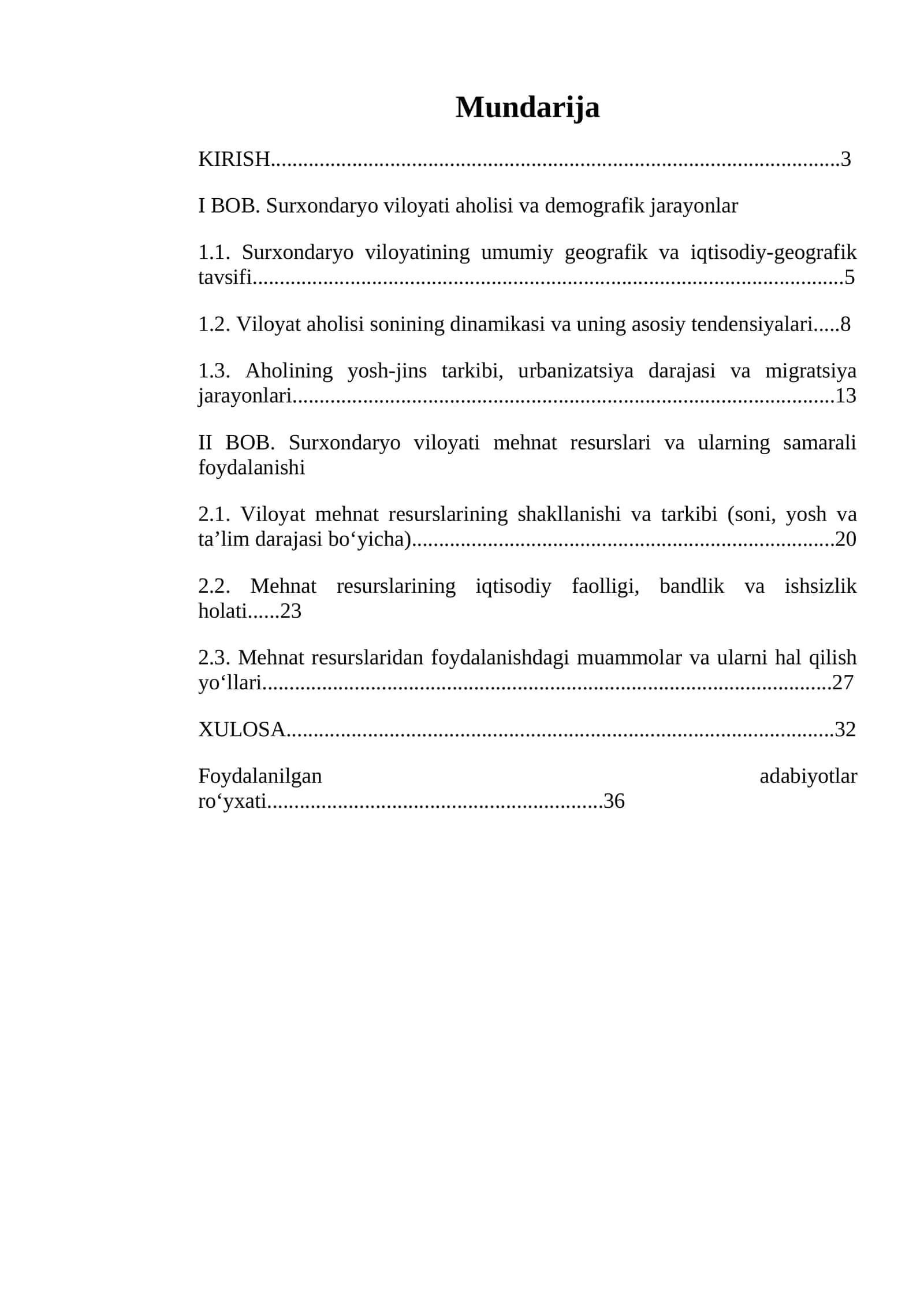 surxondaryo viloyati aholisi va mehnat resurslari kurs ishi