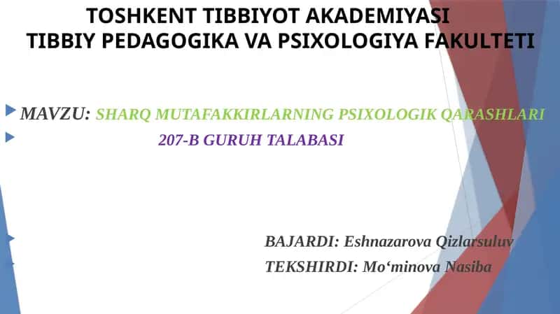 SHARQ MUTAFAKKIRLARNING PSIXOLOGIK QARASHLARI