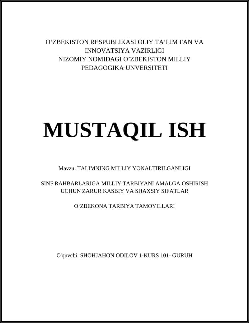 TALIMNING MILLIY YONALTIRILGANLIGI