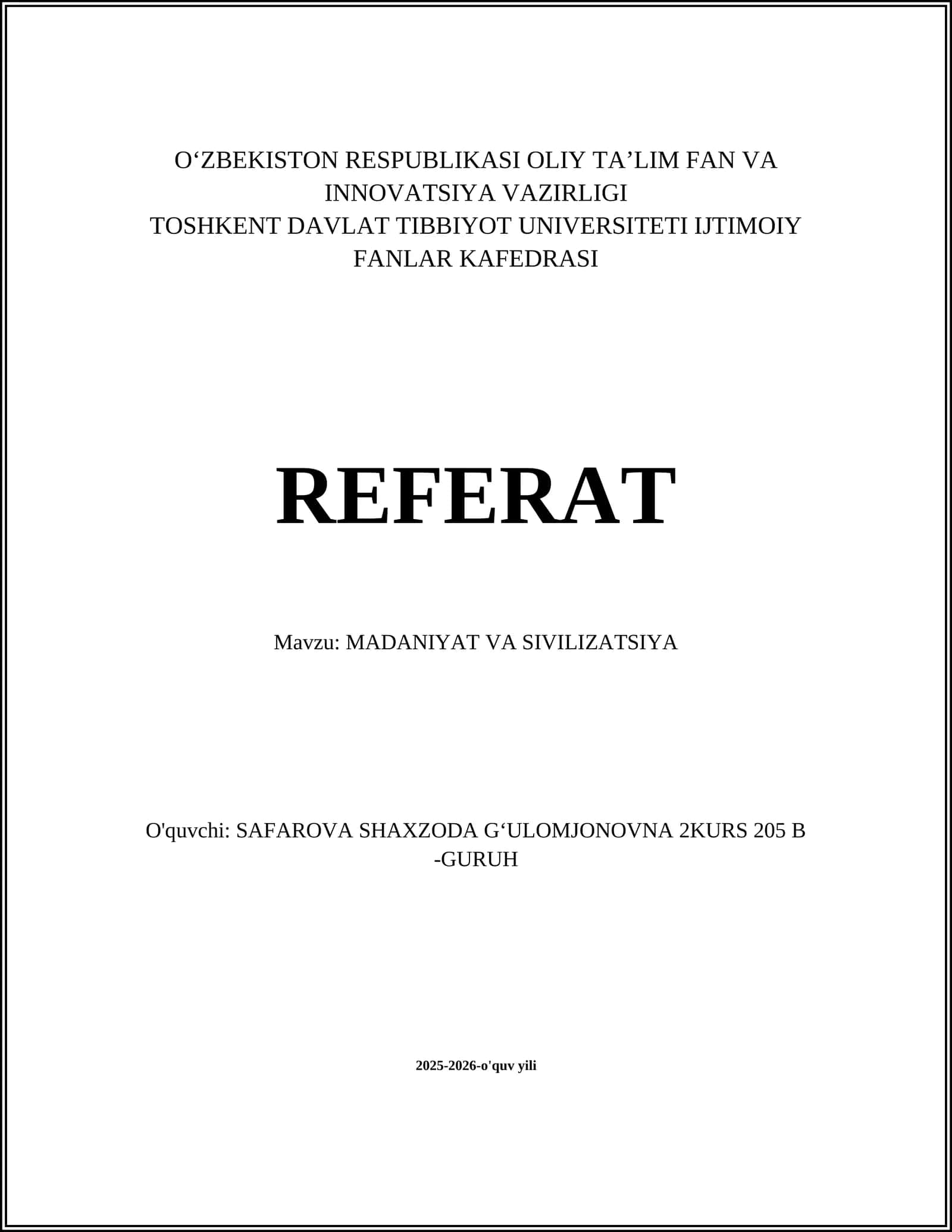 MADANIYAT VA SIVILIZATSIYA