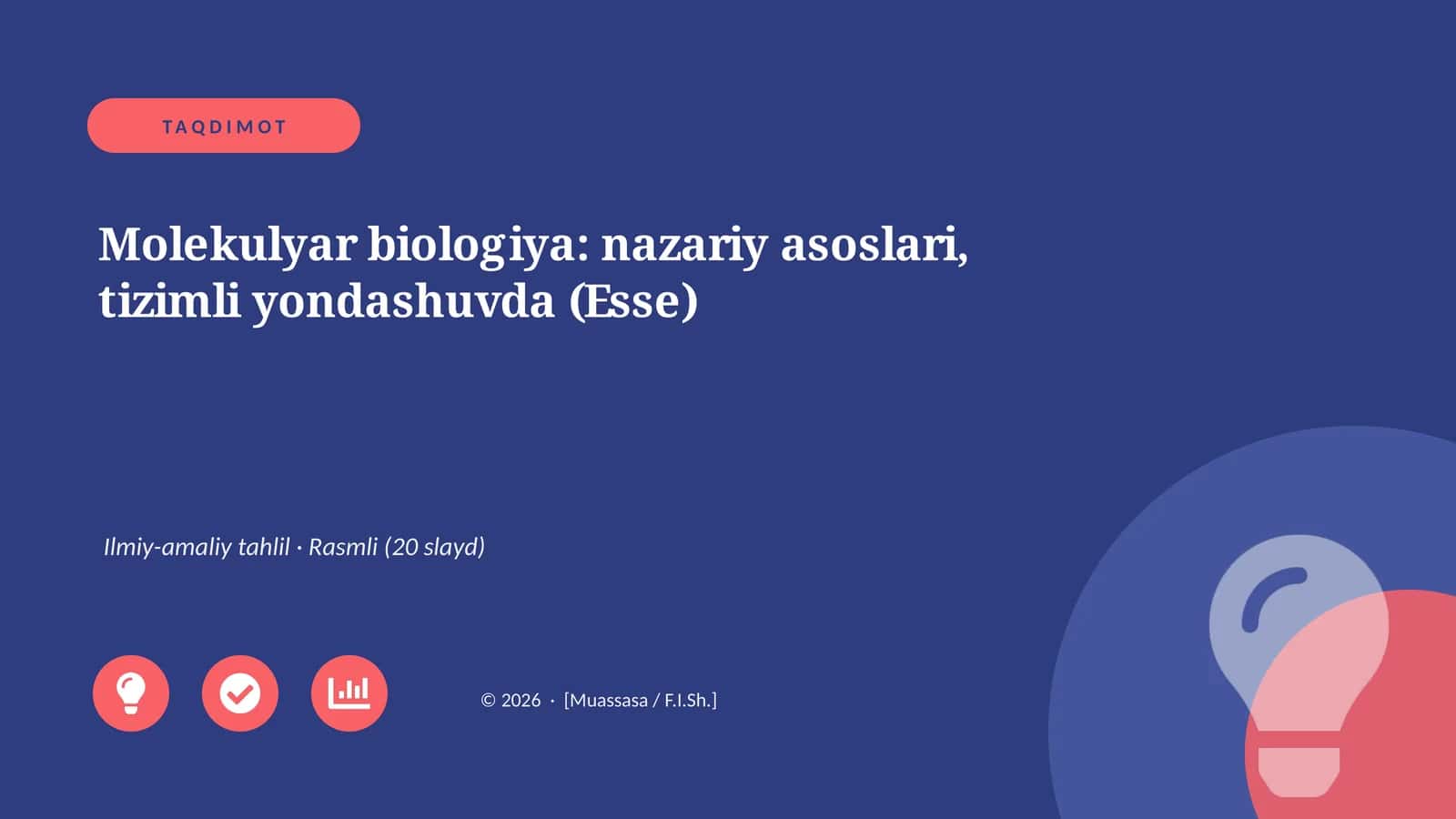 Molekulyar biologiya: nazariy asoslari, tizimli yondashuvda (Esse)