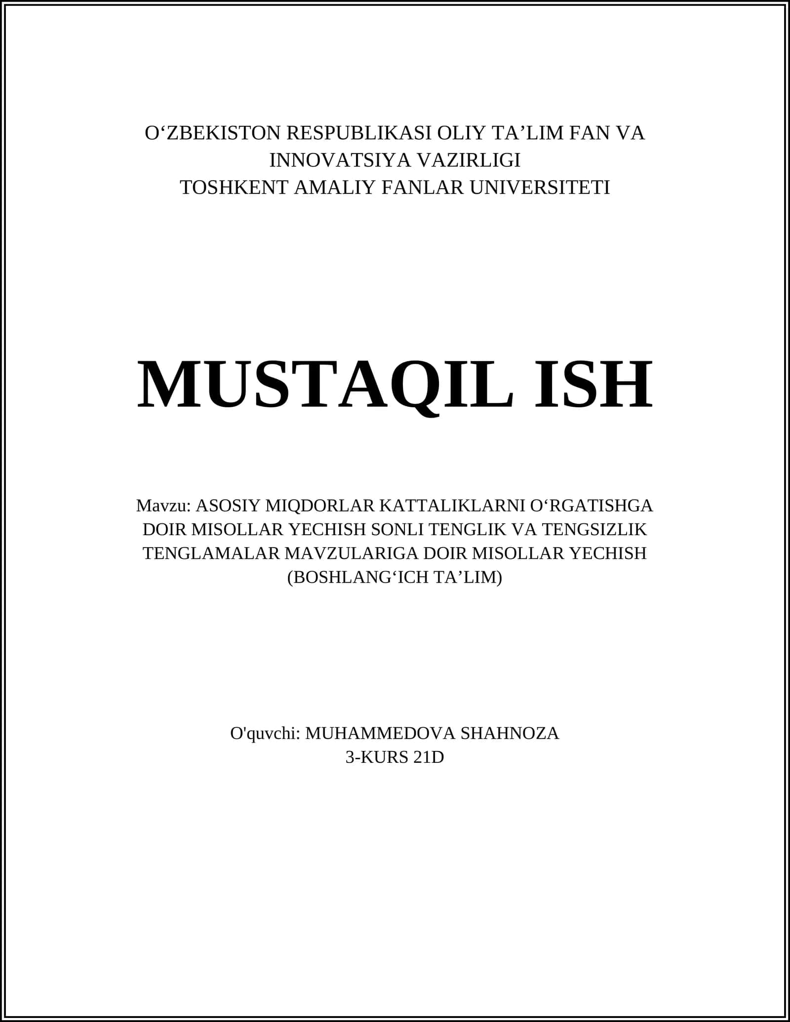 MISOLLAR YECHISH SONLI TENGLIK VA TENGSIZLIK TENGLAMALAR
