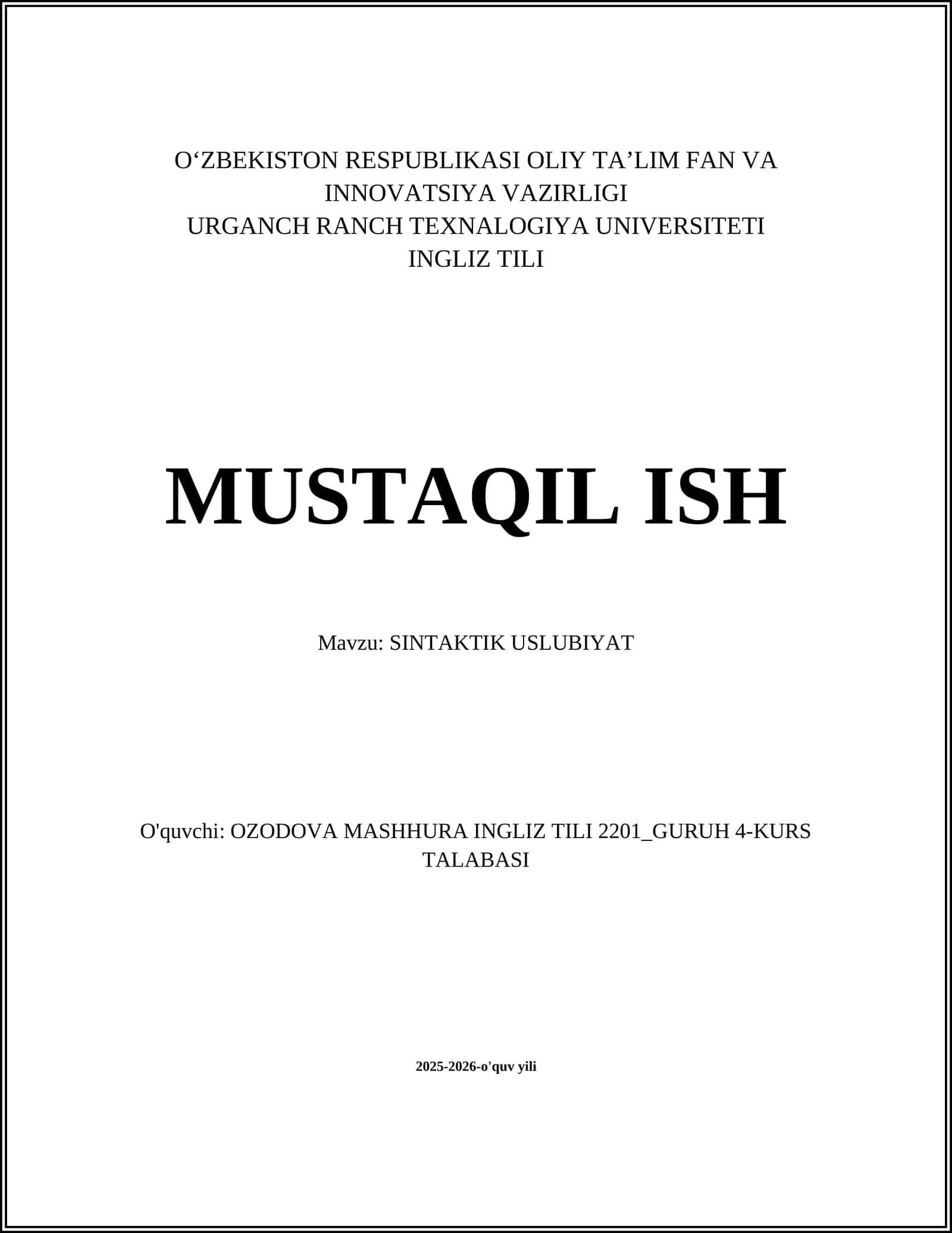 SINTAKTIK USLUBIYAT