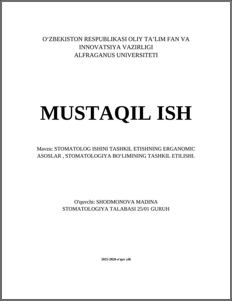 STOMATOLOGIYA BOʻLIMINING TASHKIL ETILISHI