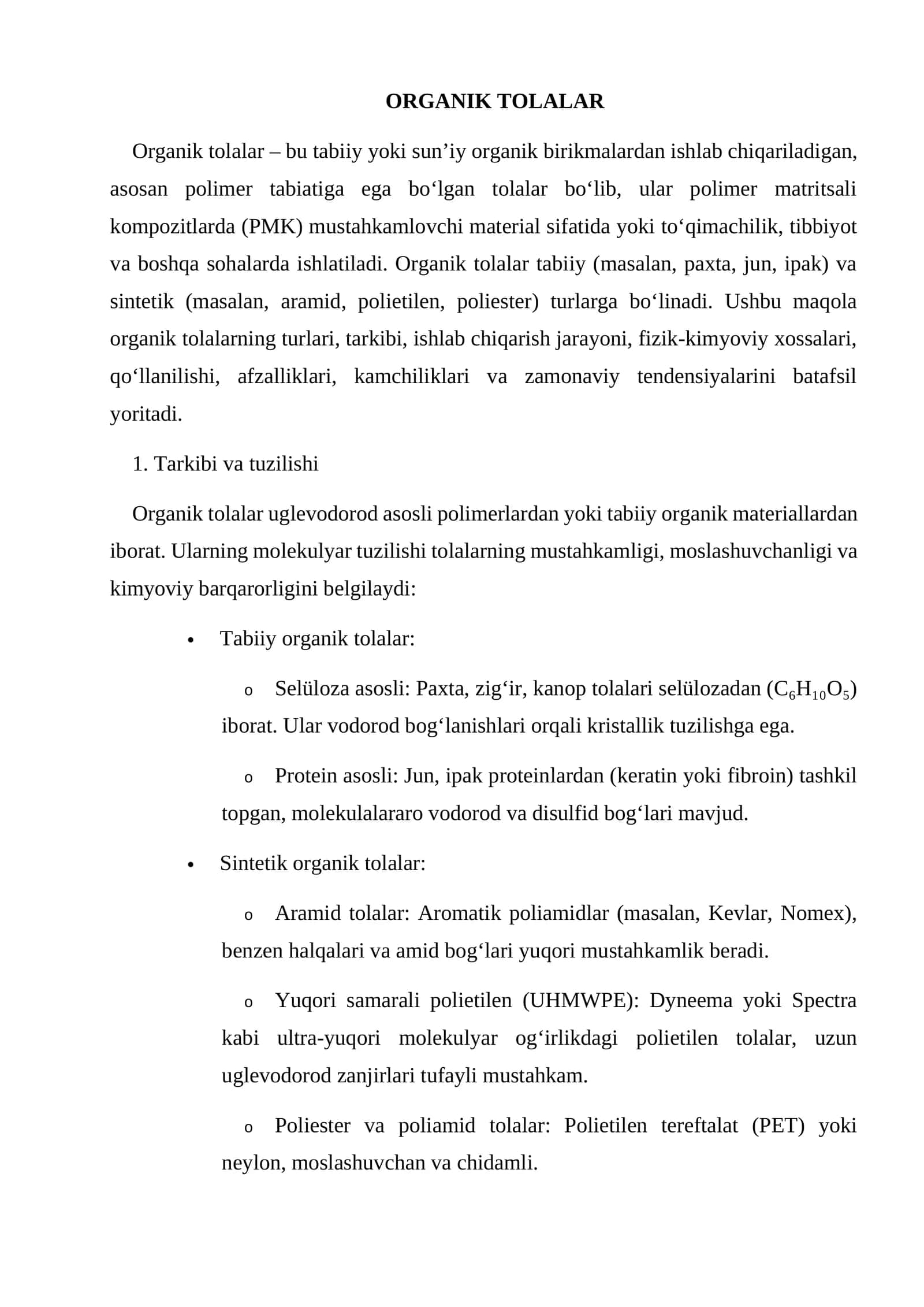 Organik tolalar