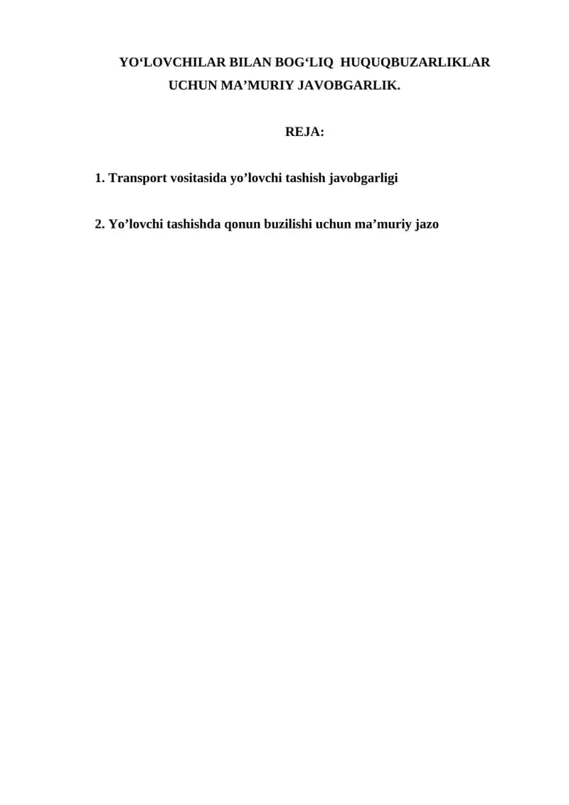 Yo‘lovchilar bilan bog‘liq huquqbuzarliklar uchun ma’muriy javobgarlik