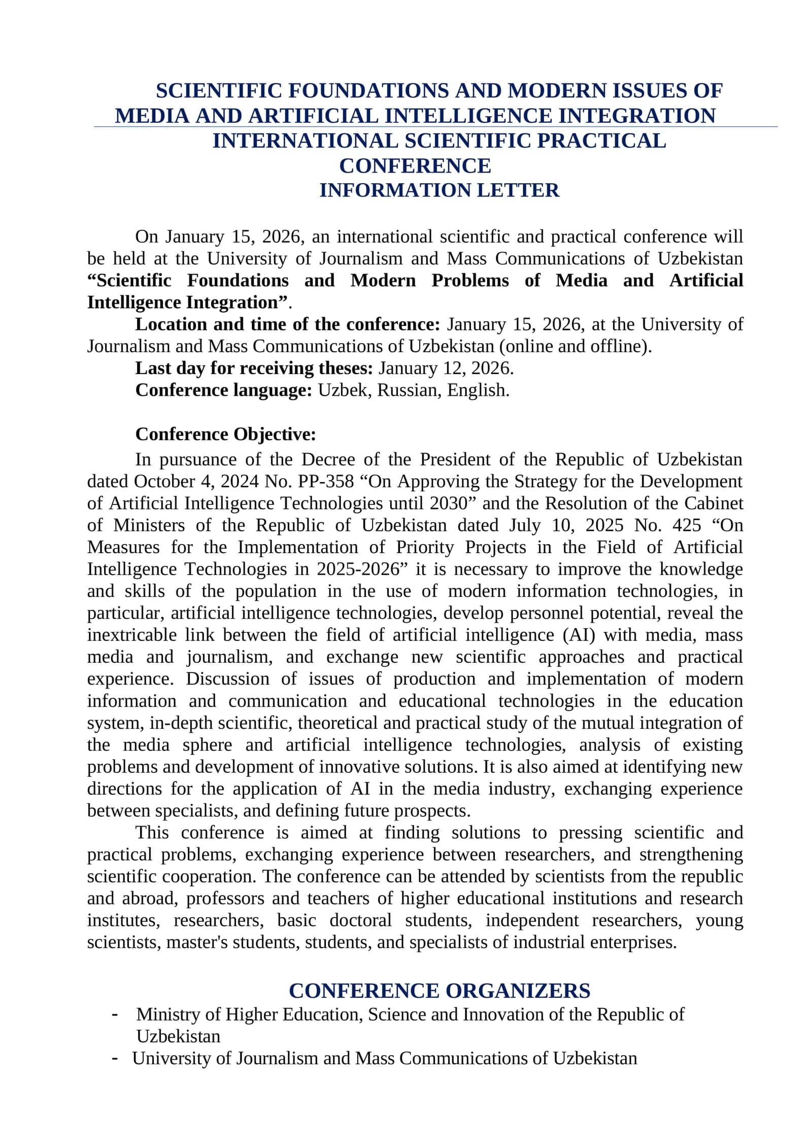 INTERNATIONAL SCIENTIFIC PRACTICAL CONFERENCE