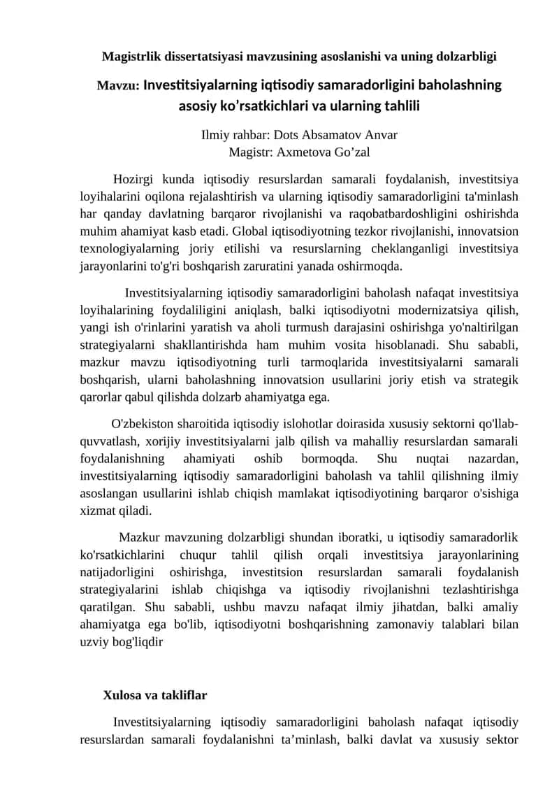Magistrlik dissertatsiyasi mavzusining asoslanishi va uning dolzarbligi