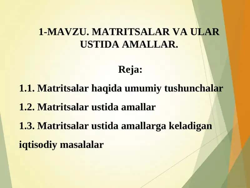 MATRITSALAR VA ULAR USTIDA AMALLAR