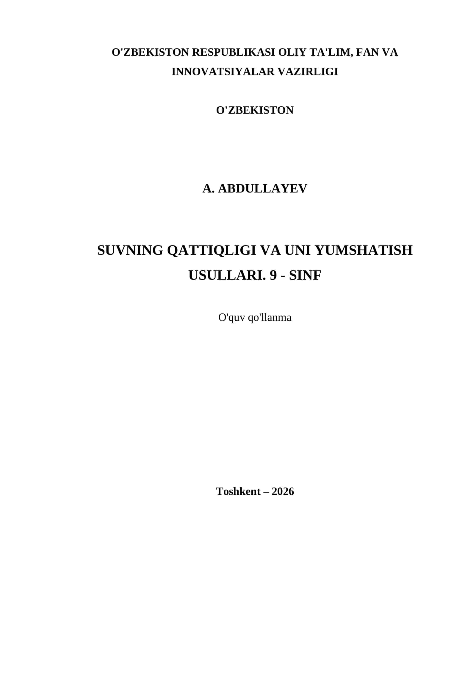 SUVNING QATTIQLIGI VA UNI YUMSHATISH USULLARI. 9 - SINF