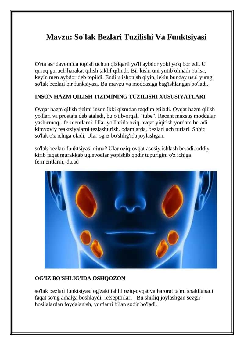 So'lak Bezlari Tuzilishi Va Funktsiyasi