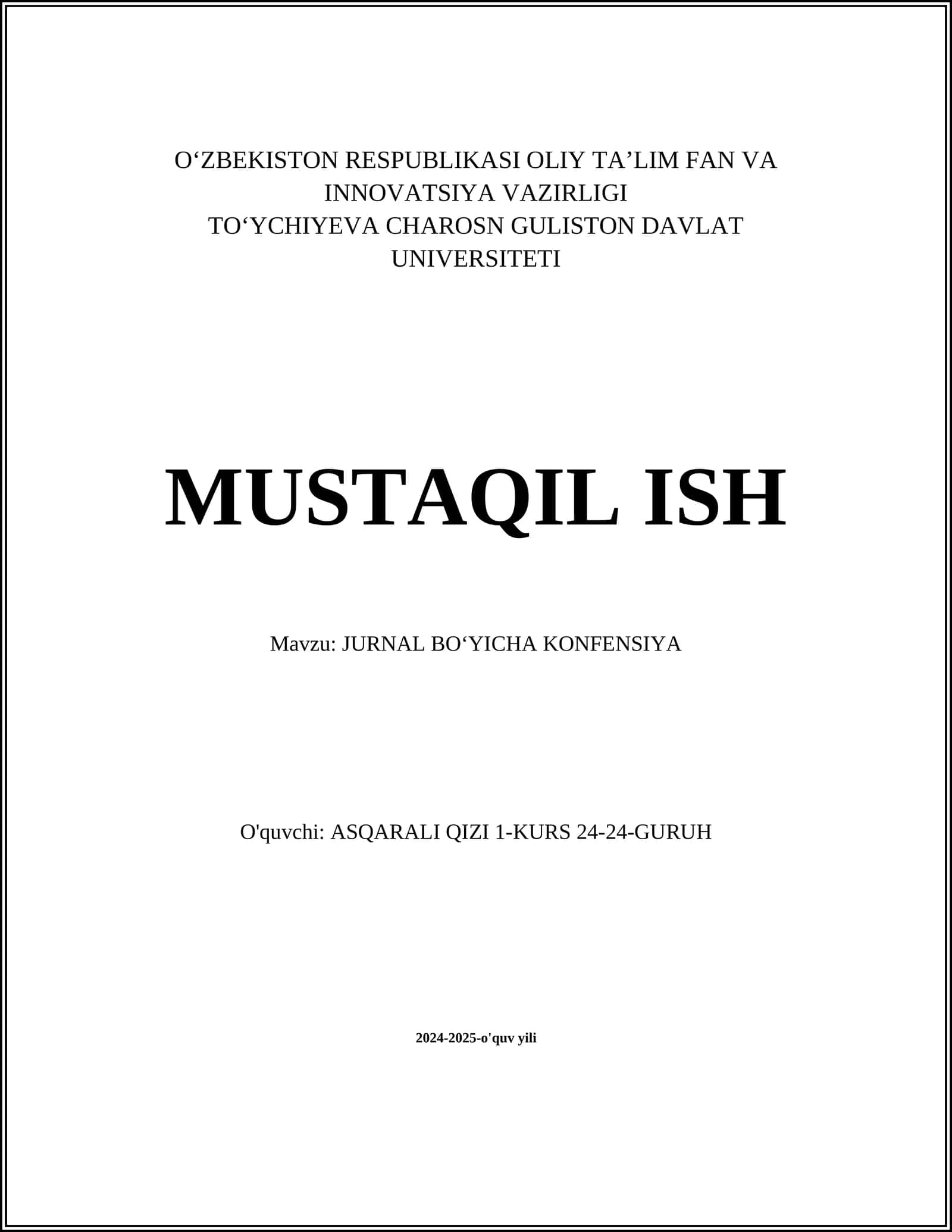 JURNAL BOʻYICHA KONFENSIYA