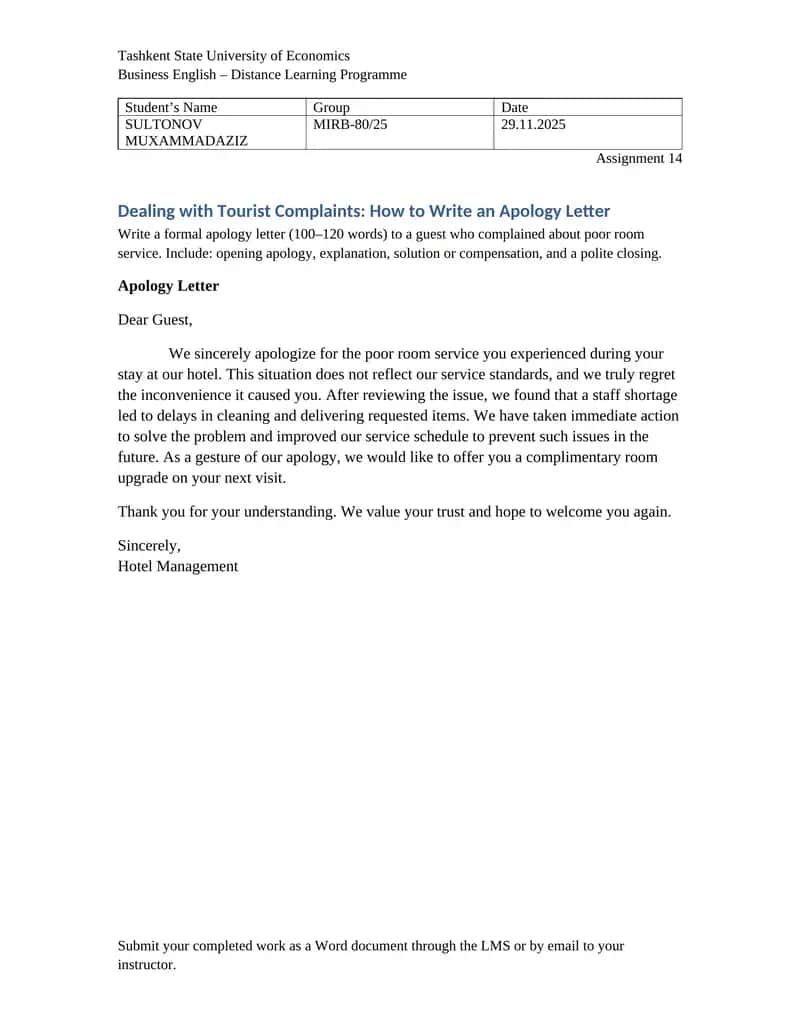Dealing with Tourist Complaints: How to Write an Apology Letter