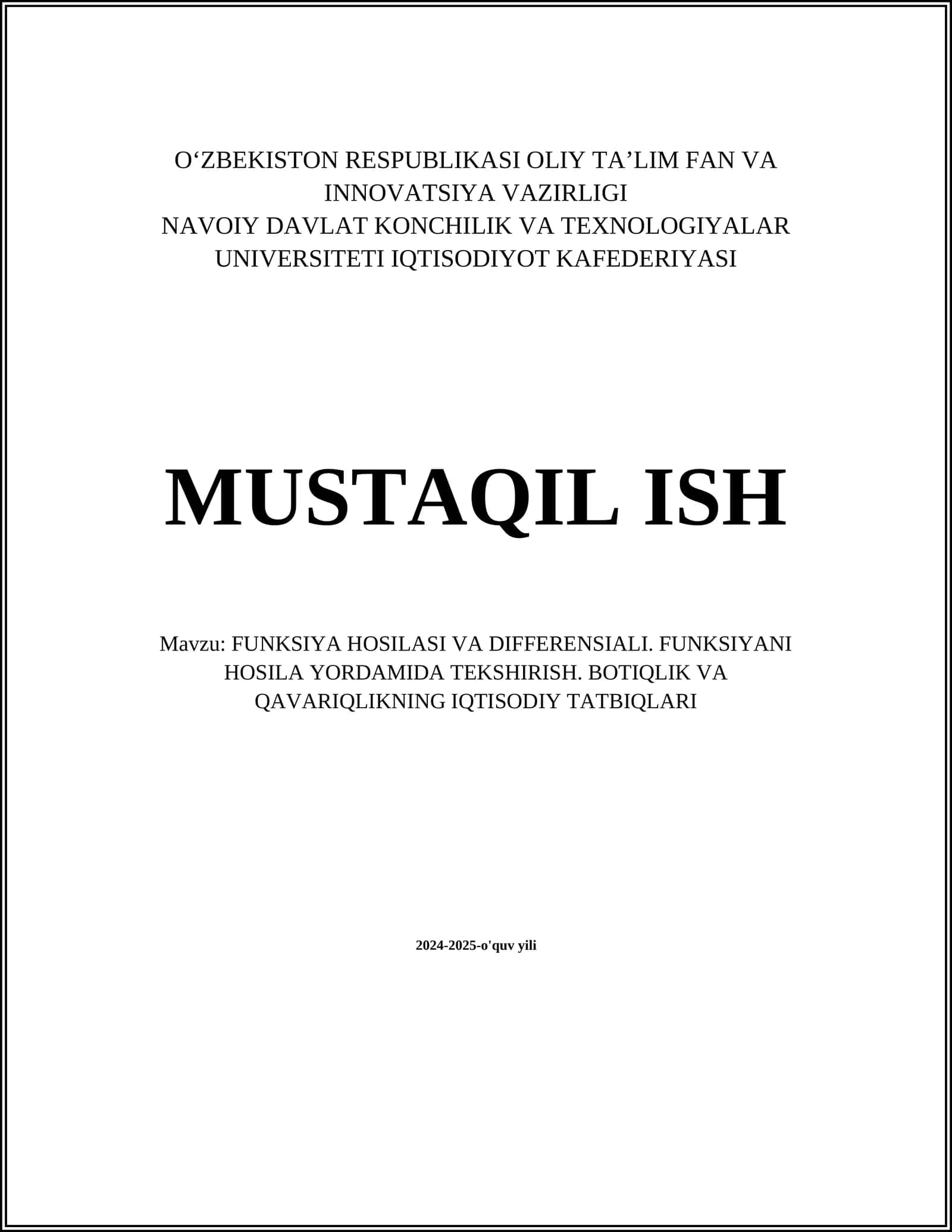 FUNKSIYA HOSILASI VA DIFFERENSIALI