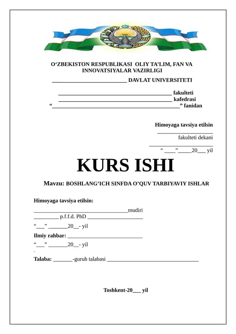 BOSHLANG’ICH SINFDA O’QUV TARBIYAVIY ISHLAR