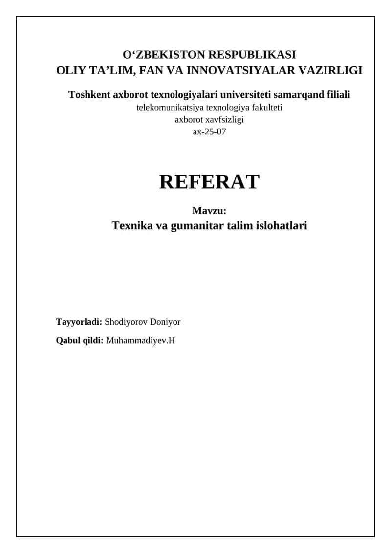 Texnika va gumanitar talim islohatlari