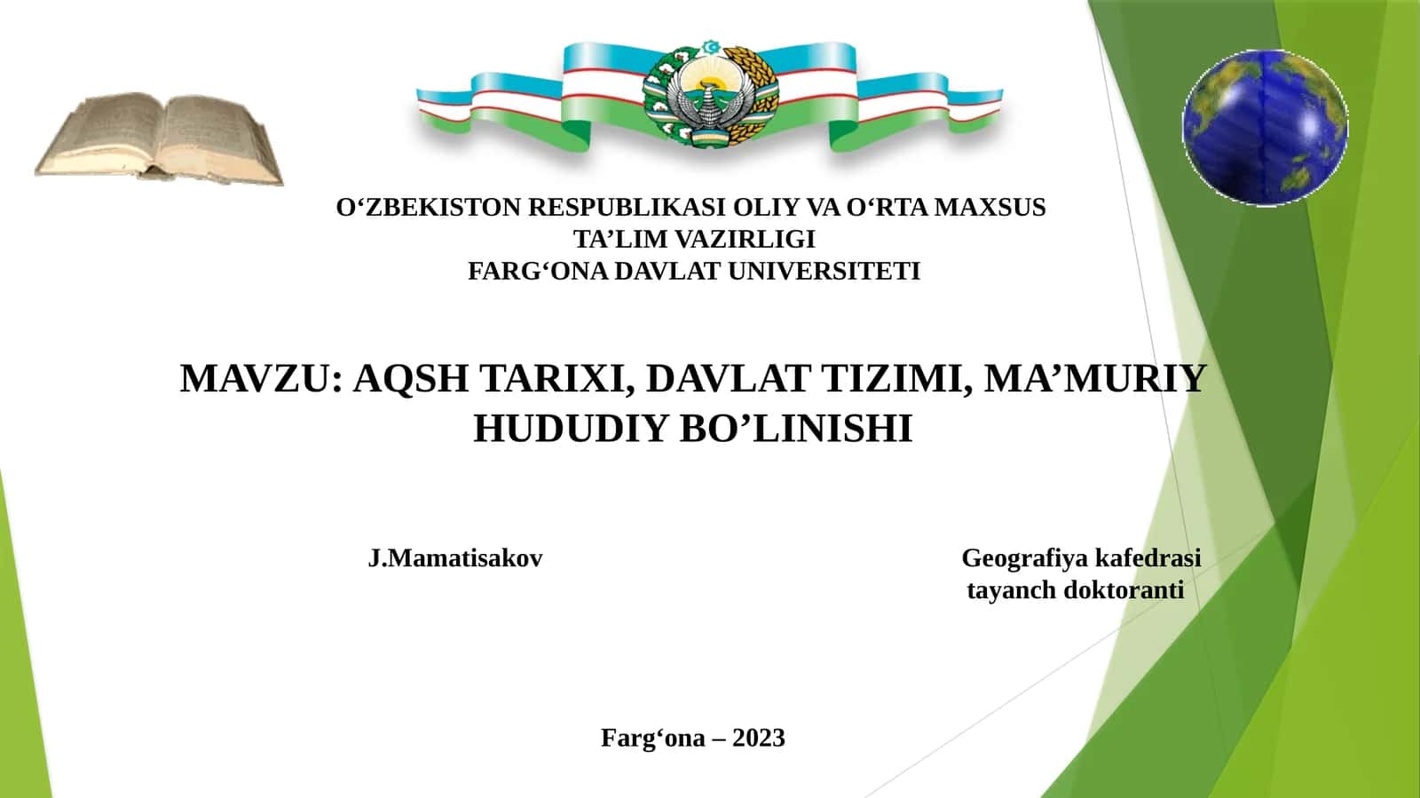 AQSH TARIXI, DAVLAT TIZIMI, MA’MURIY HUDUDIY BO’LINISHI