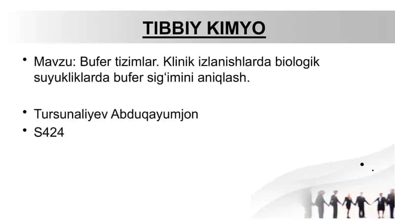 Bufer tizimlar. Klinik izlanishlarda biologik suyukliklarda bufer sig‘imini aniqlash.
