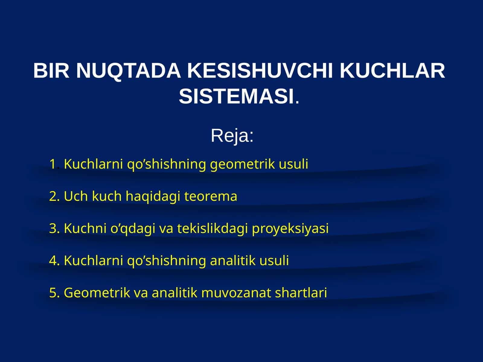 BIR NUQTADA KESISHUVCHI KUCHLAR SISTEMASI