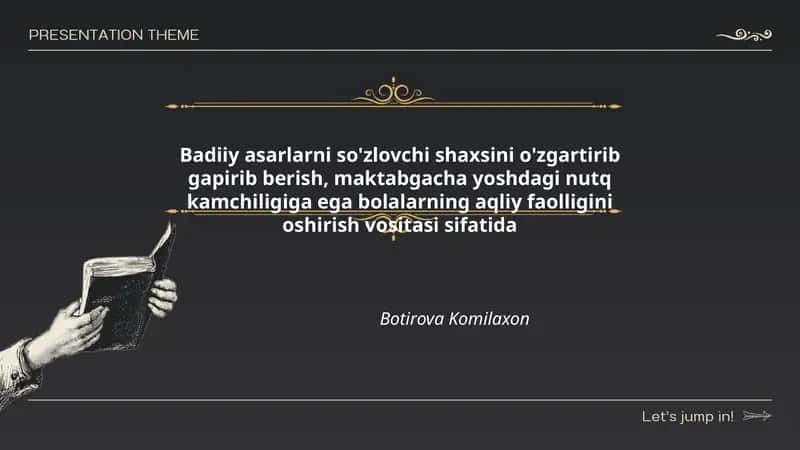 Badiiy asarlarni so'zlovchi shaxsini o'zgartirib gapirib berish, maktabgacha yoshdagi nutq kamchiligiga ega bolalarning aqliy faolligini oshirish vositasi sifatida