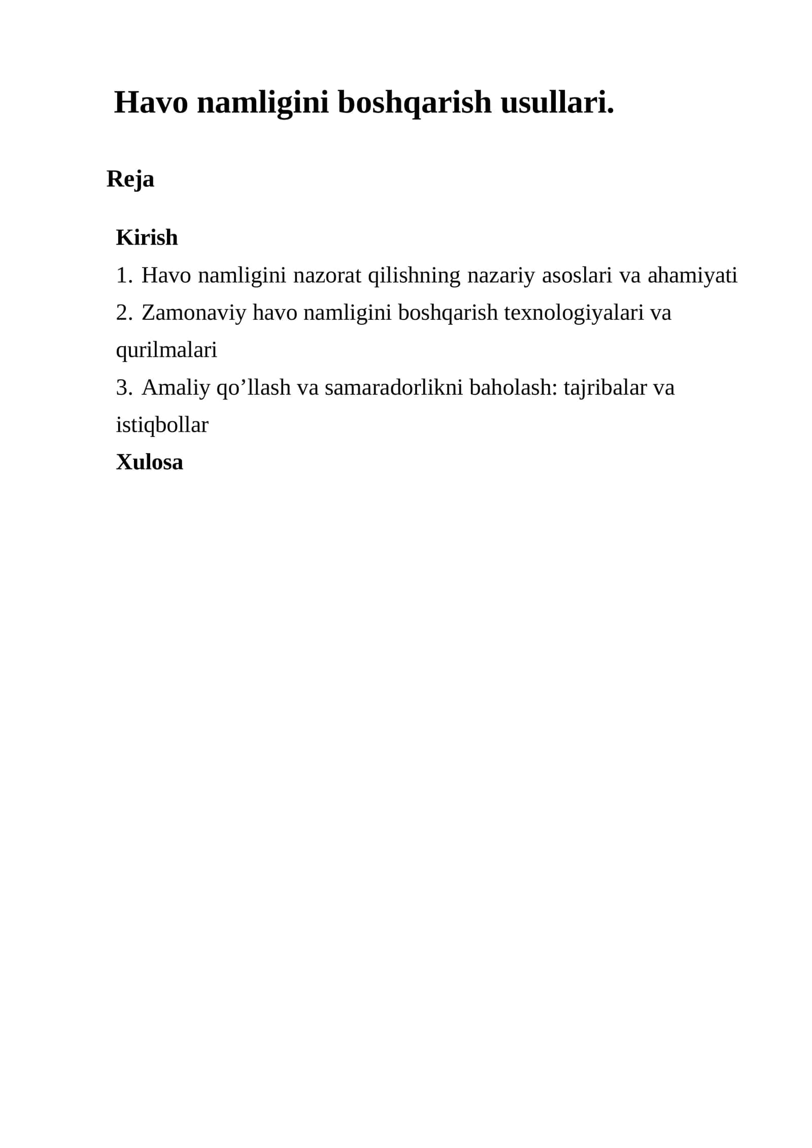 Havo Namligi Boshqarish Texnologiyalari