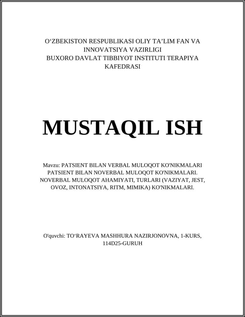 PATSIENT BILAN VERBAL MULOQOT KO'NIKMALARI
