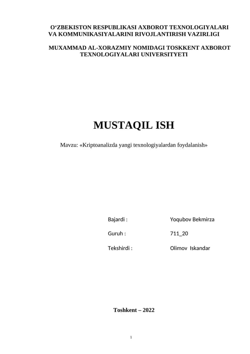 Kriptoanalizda yangi texnologiyalardan foydalanish