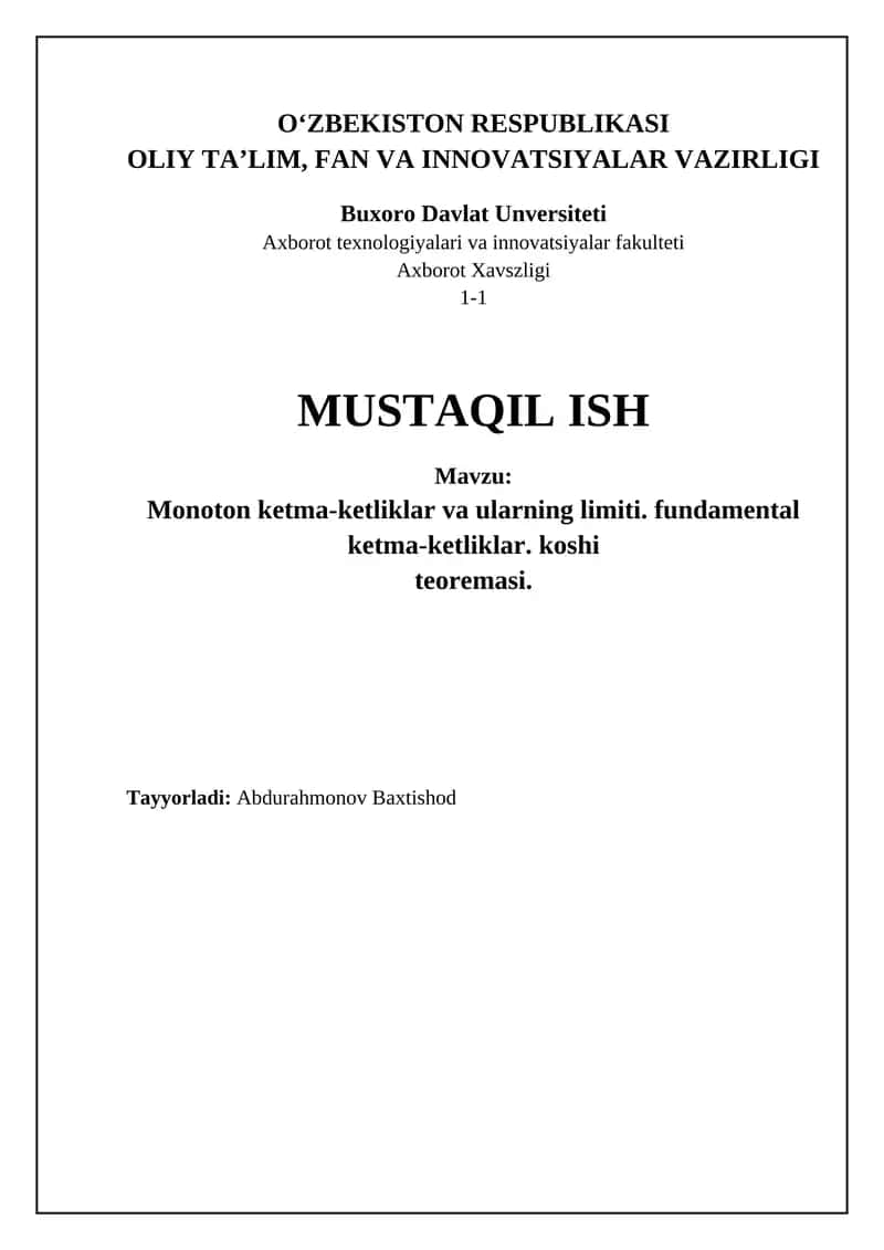 Monoton va Fundamental ketma-ketliklar