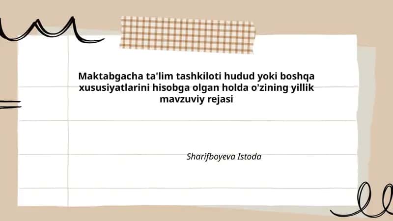 O'zining yillik mavzuviy rejasi