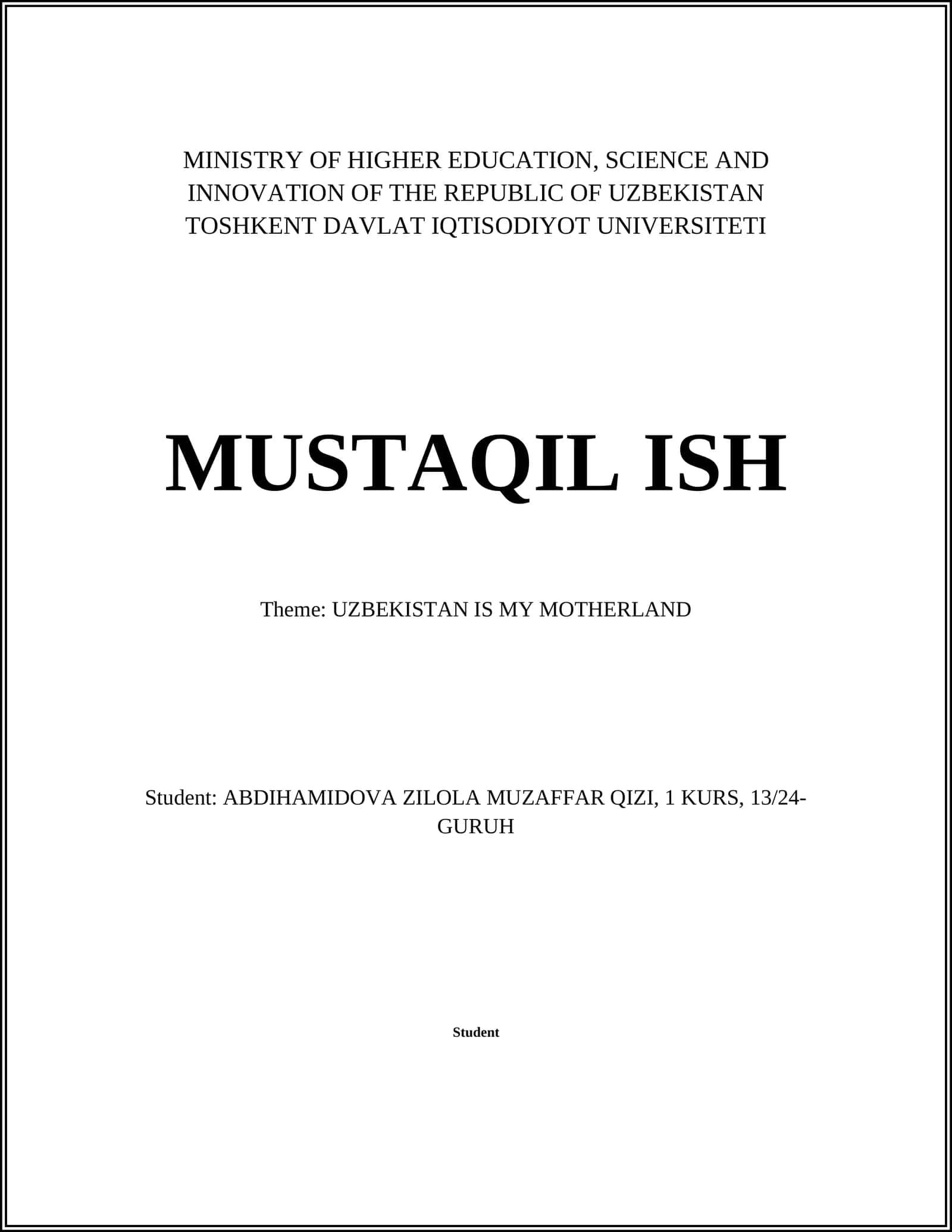 UZBEKISTAN IS MY MOTHERLAND