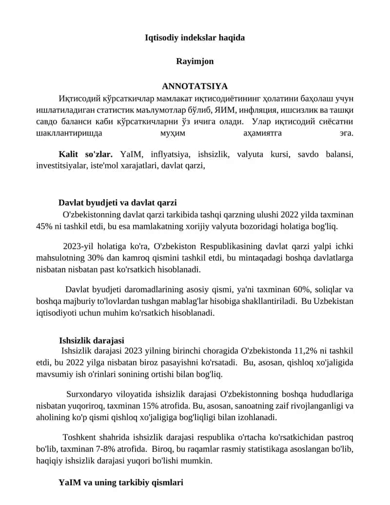 Iqtisodiy indekslar haqida