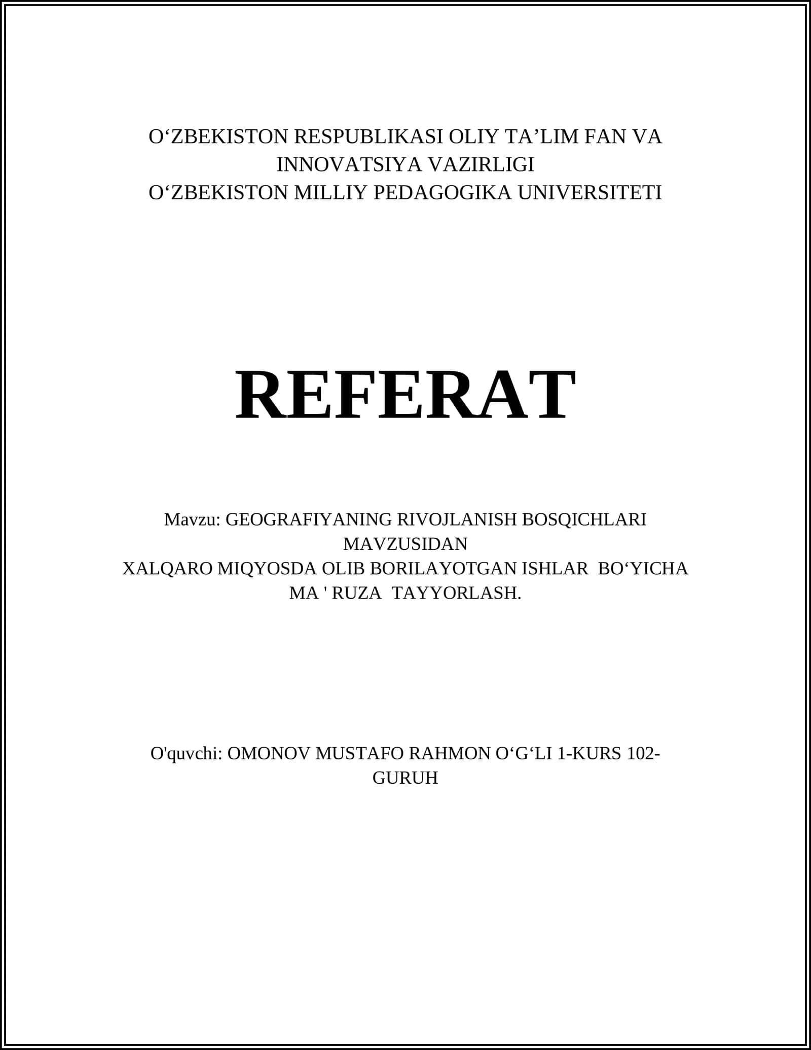 Geografiyaning Rivojlanish Bosqichlari Mavzusi
