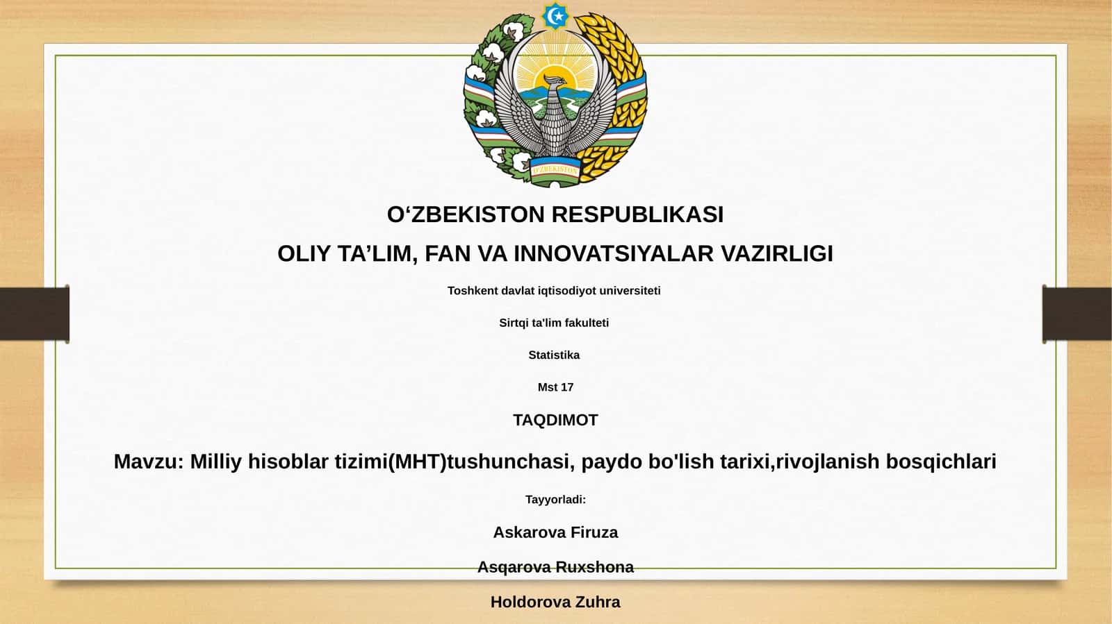 Milliy hisoblar tizimi (MHT)