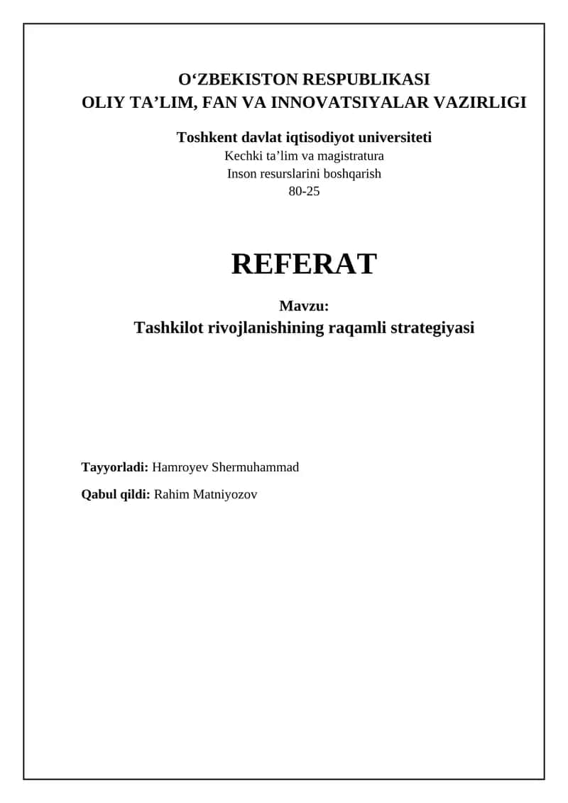 Tashkilot rivojlanishining raqamli strategiyasi