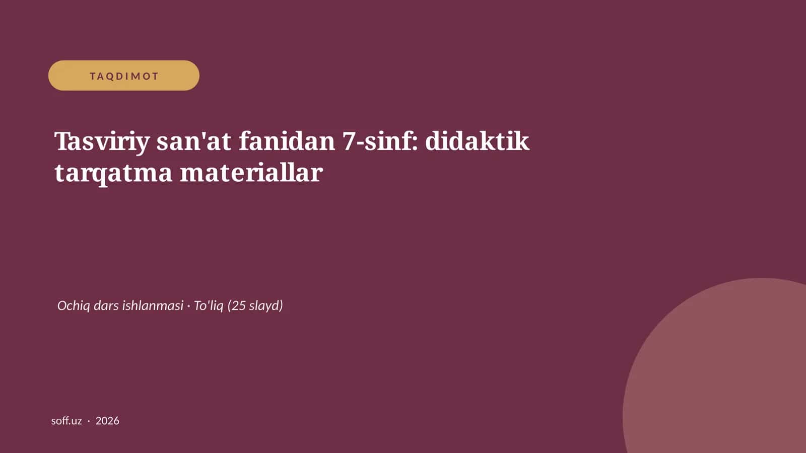 Tasviriy san'at fanidan 7-sinf: didaktik tarqatma materiallar