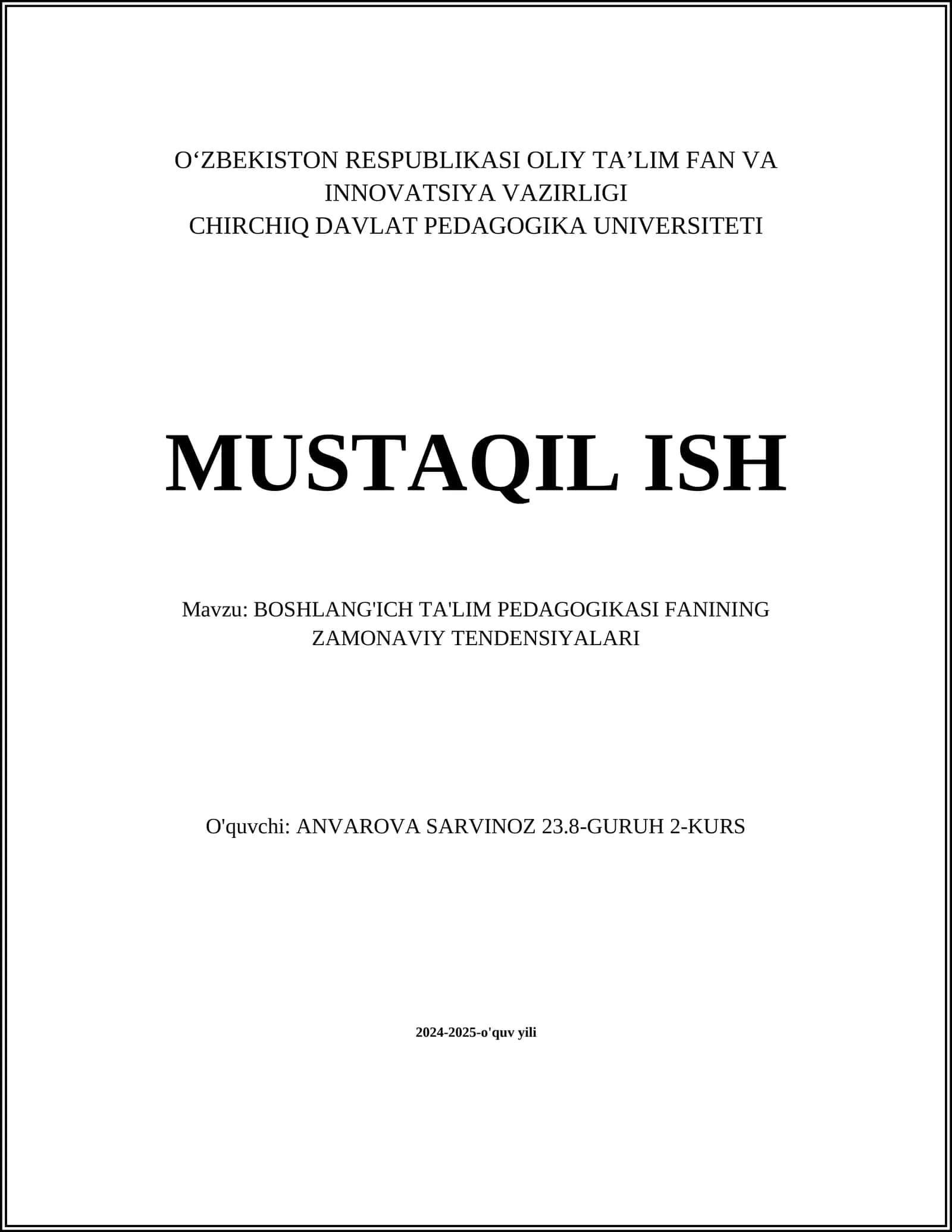 BOSHLANG'ICH TA'LIM PEDAGOGIKASI
