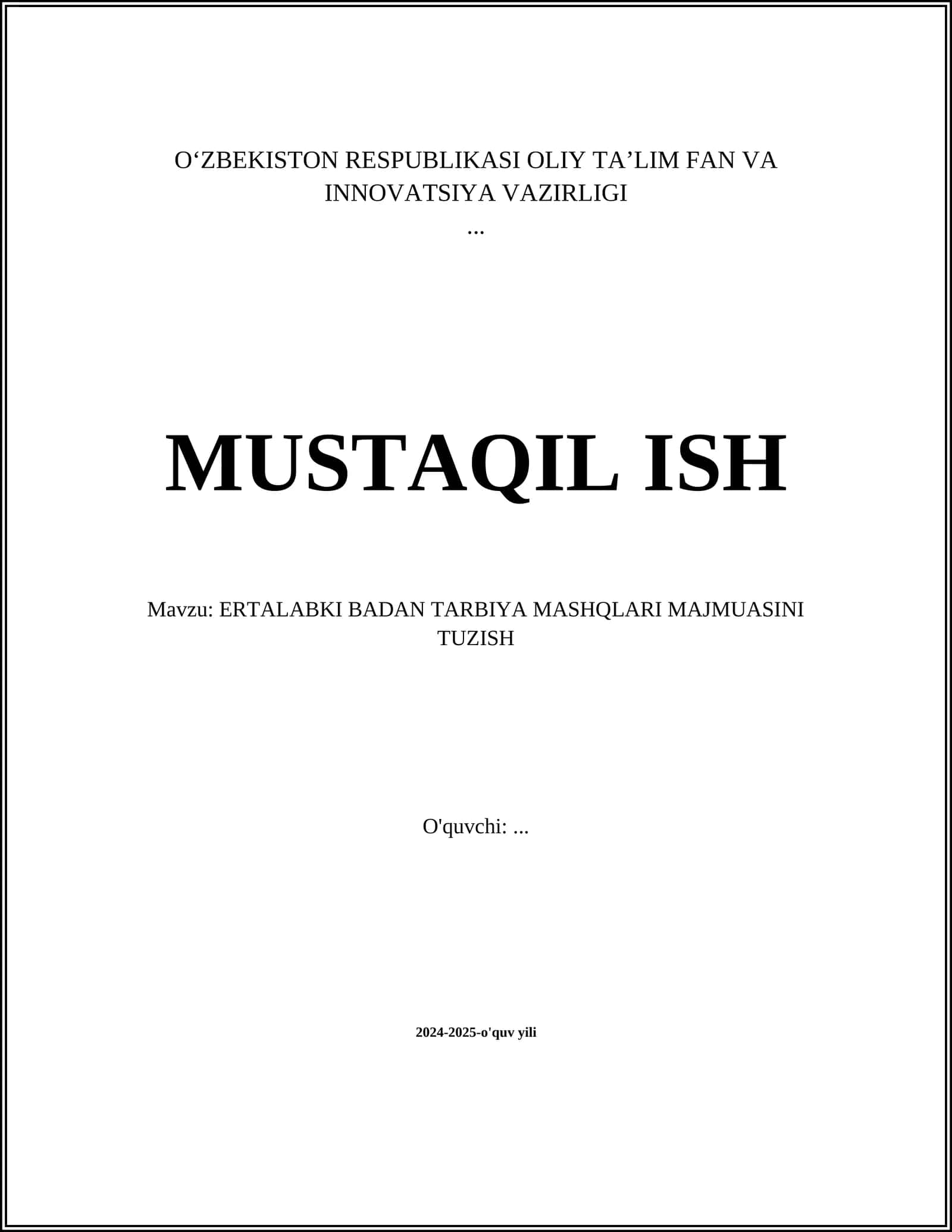 ERTALABKI BADAN TARBIYA MASHQLARI MAJMUASINI TUZISH