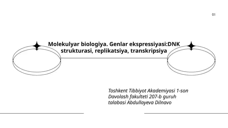 Molekulyar biologiya. Genlar ekspressiyasi:DNK strukturasi, replikatsiya, transkripsiya