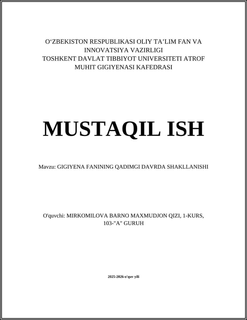 GIGIYENA FANINING QADIMGI DAVRDA SHAKLLANISHI