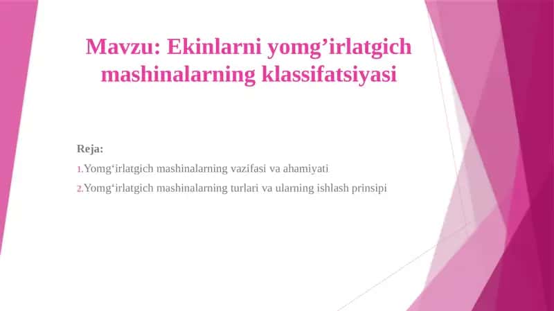 Ekinlarni yomg’irlatgich mashinalarning klassifatsiyasi