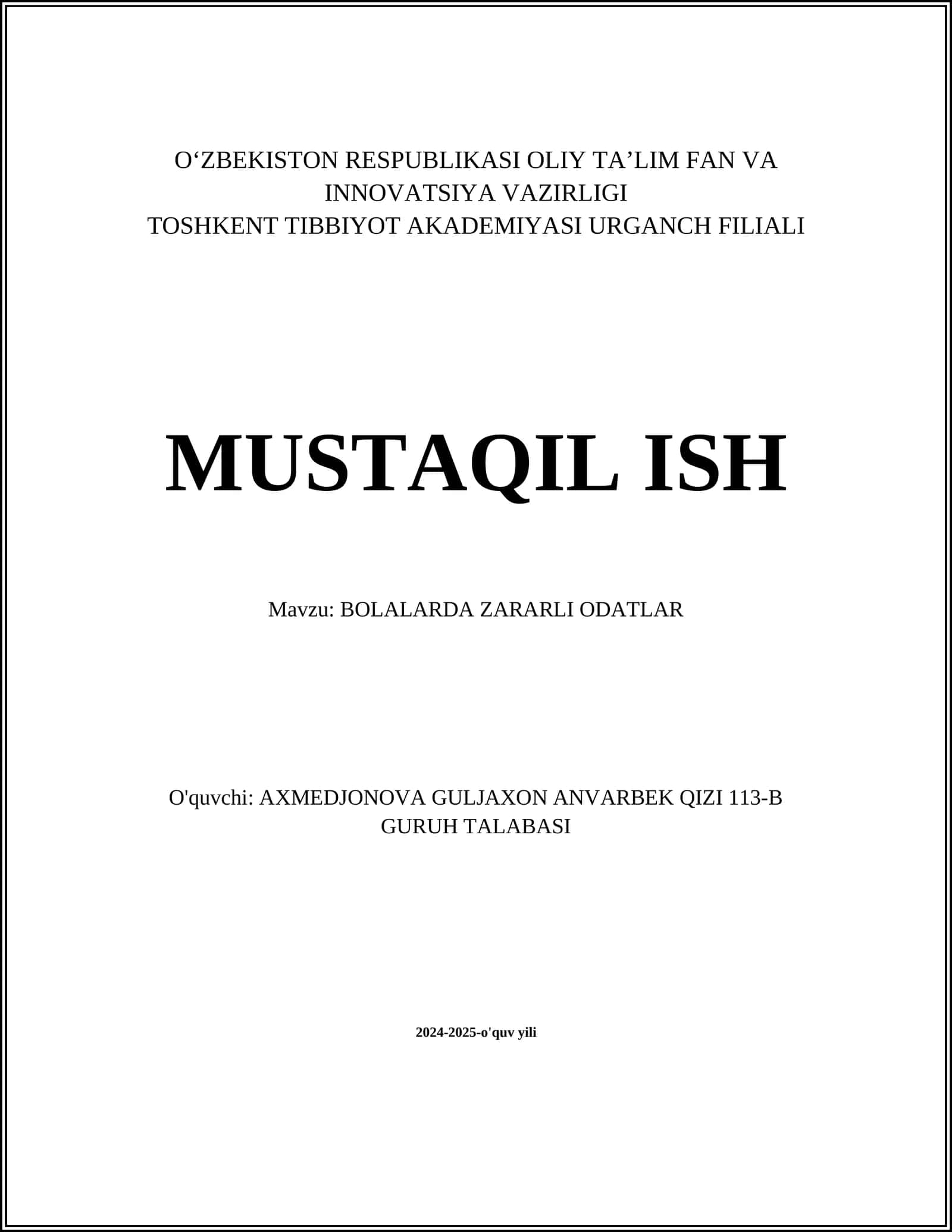 BOLALARDA ZARARLI ODATLAR