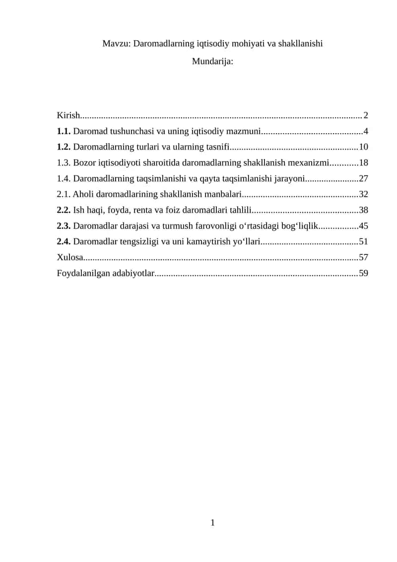 Daromadlarning iqtisodiy mohiyati va shakllanishi