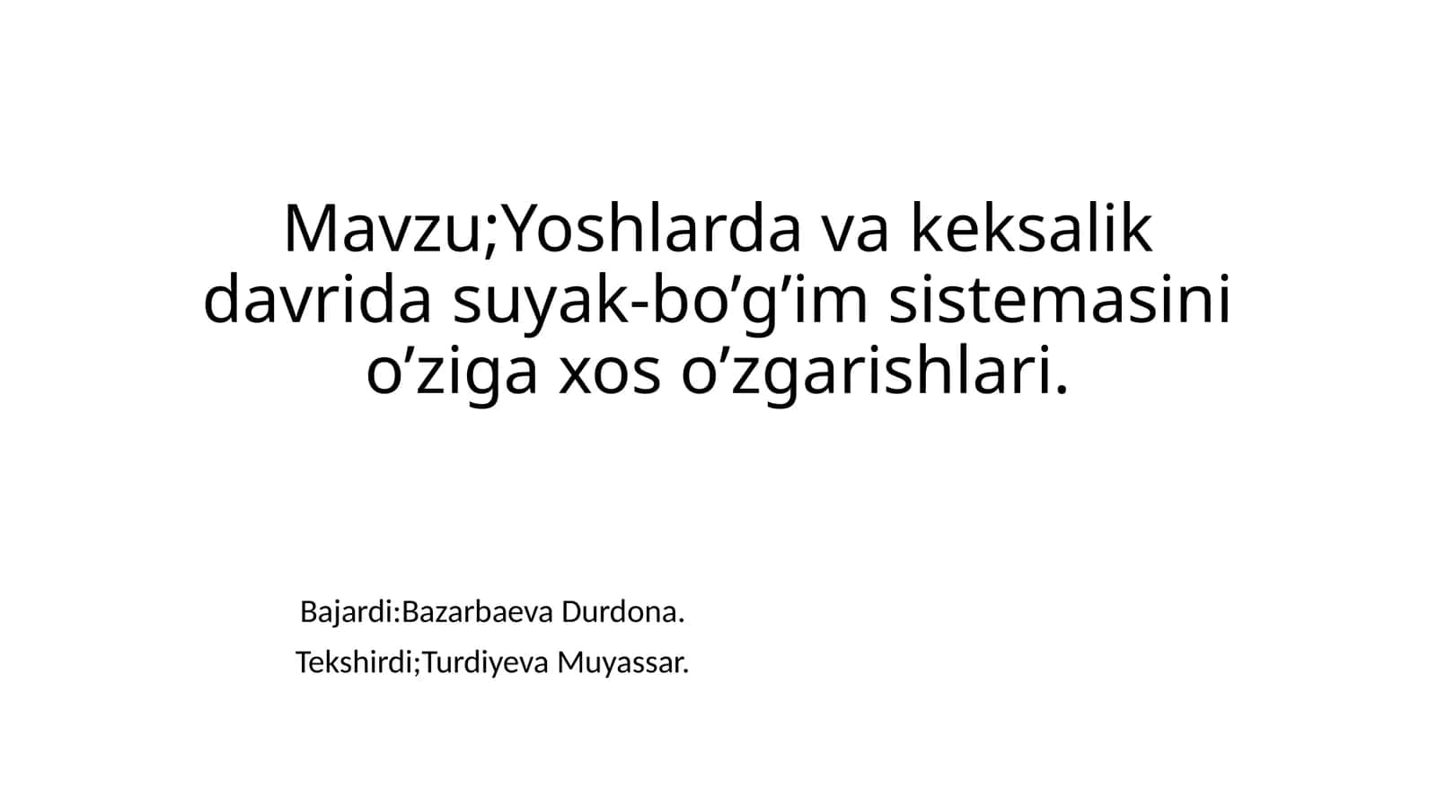 Yoshlardagi keksalik davrida suyak-bo’g’im sistemaning o’zgarishlari