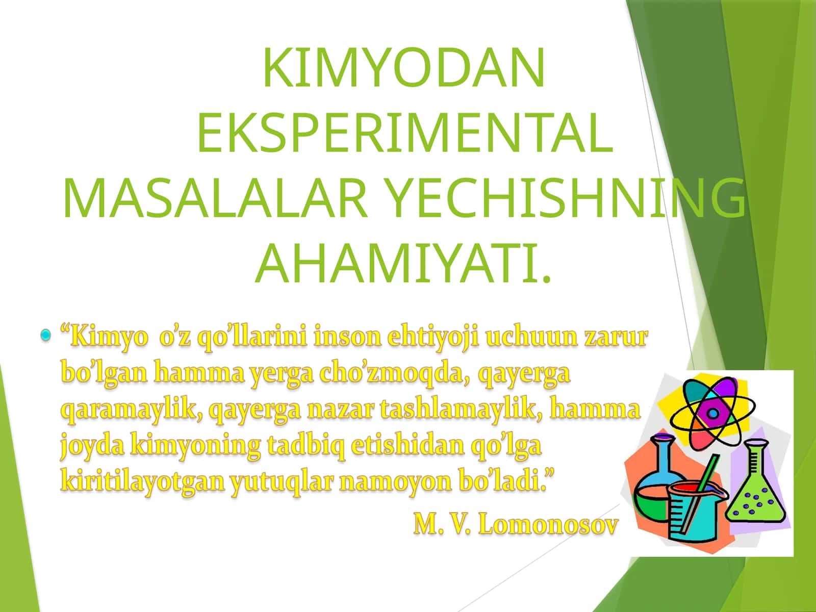 KIMYODAN EKSPERIMENTAL MASALALAR YECHISHNING AHAMIYATI