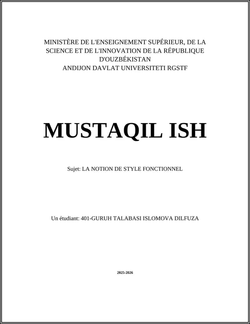 LA NOTION DE STYLE FONCTIONNEL